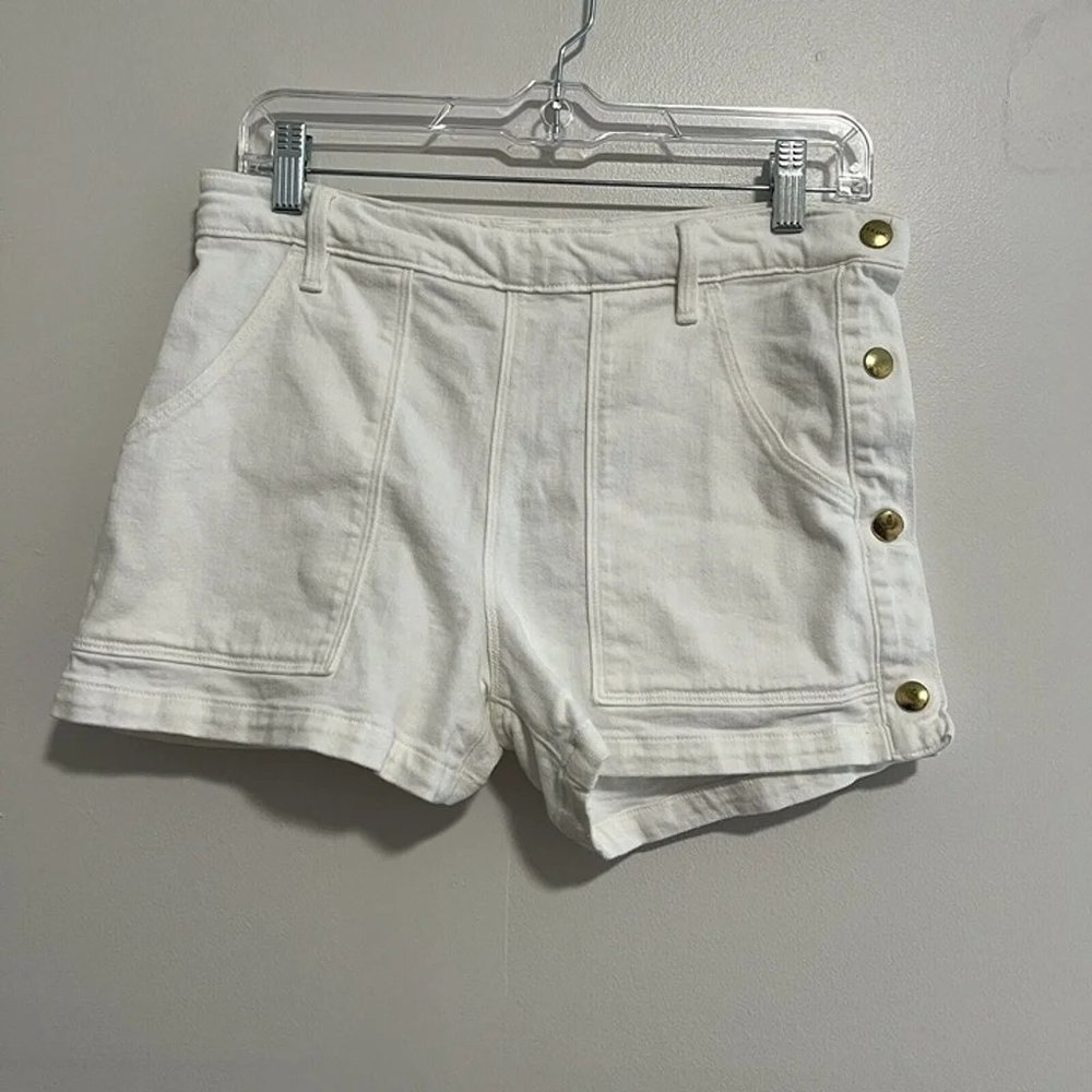 Frame White Jean Shorts with Gold Side Buttons Size 27